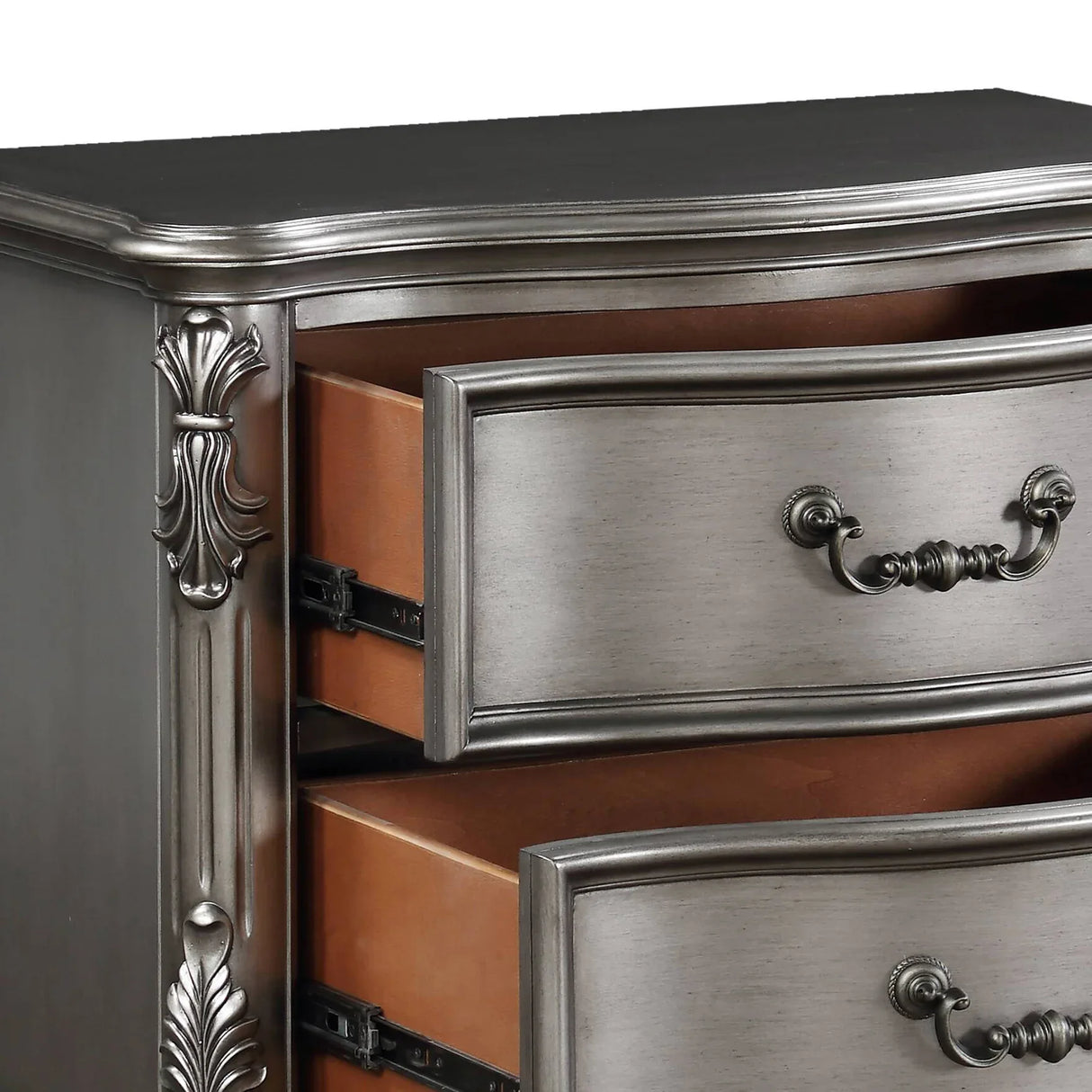 Antique Silver Synthetic Wood Nightstand - Omega Lifestyles