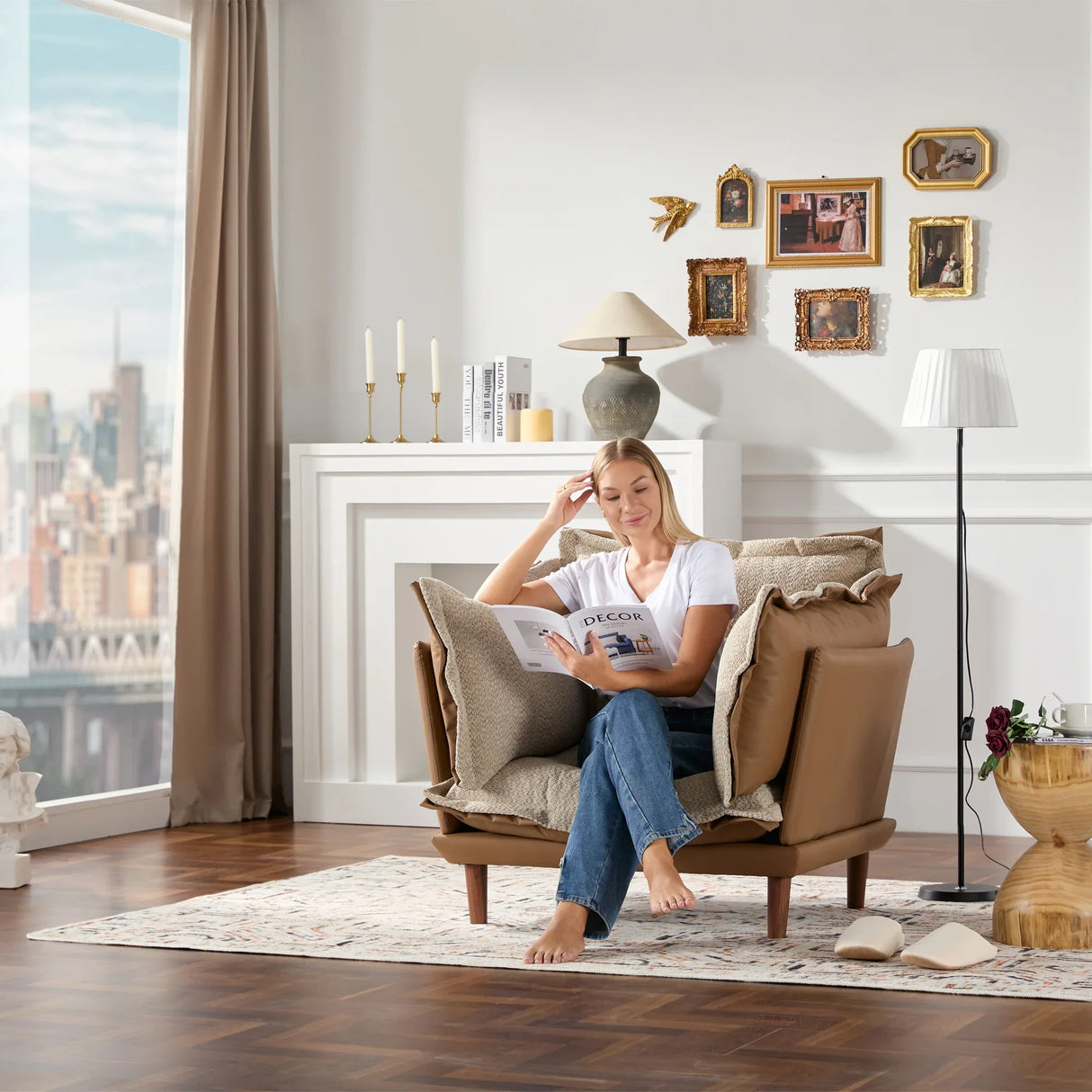 Modern Oversized Chenille Fabric Armchair Lounge Chair - Omega Lifestyles