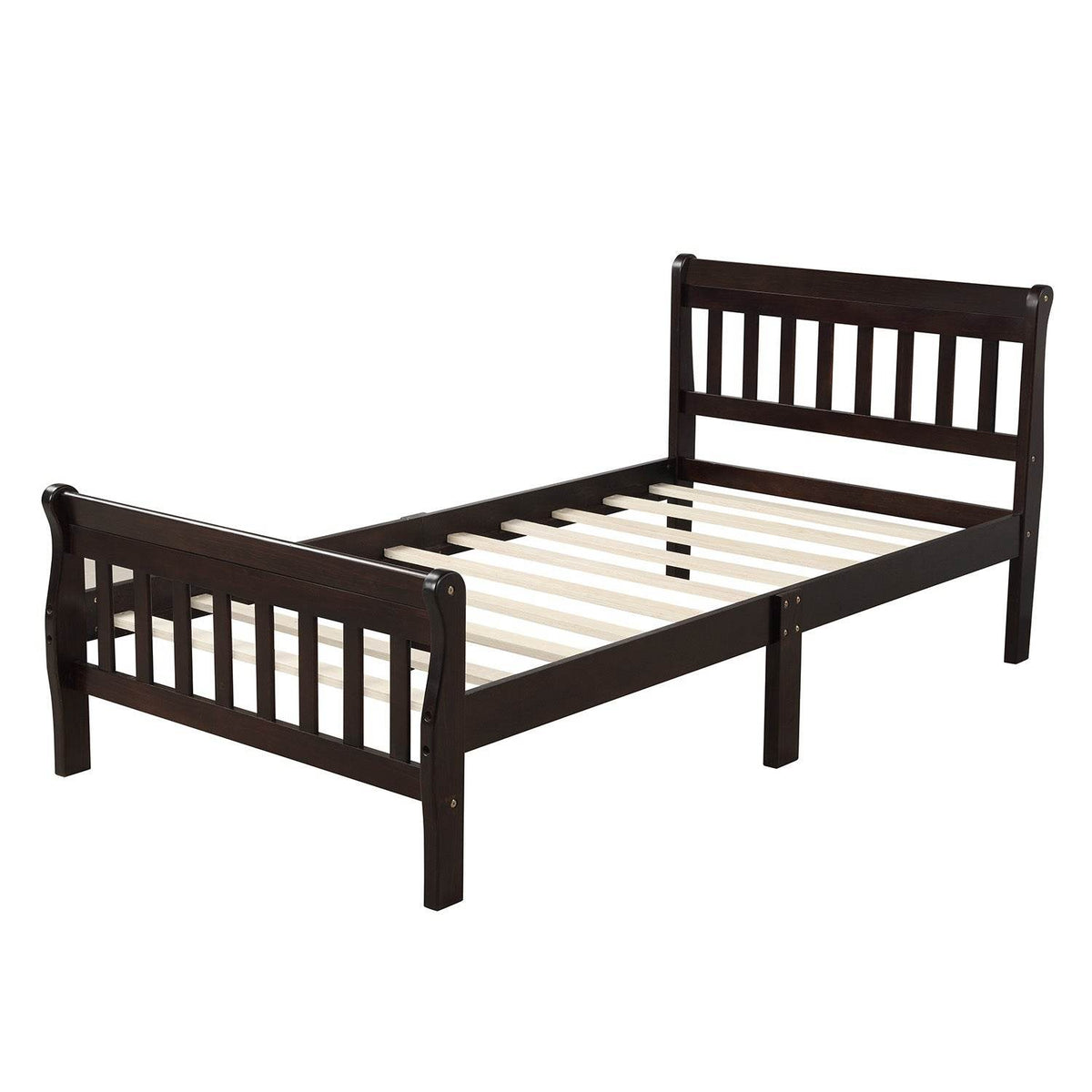 Twin Solid Wood Sleigh Platform Bed Frame With Headboard - Omega Lifestyles