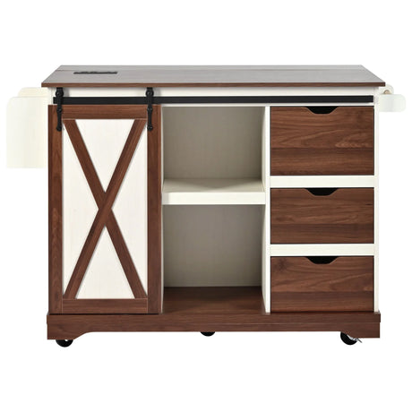 Farmhouse Sliding Barn Door Kitchen Island Cart - Omega Lifestyles