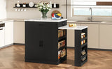 Extendable Black Kitchen Island With Storage Cabinet - Omega Lifestyles