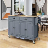 Kitchen Island Cart Solid Wood Top Four Door Cabinet - Omega Lifestyles