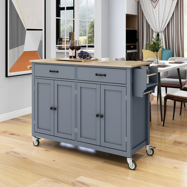 Kitchen Island Cart Solid Wood Top Four Door Cabinet - Omega Lifestyles