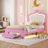 Twin Upholstered Bed Frame With LED Lights And Storage - Omega Lifestyles