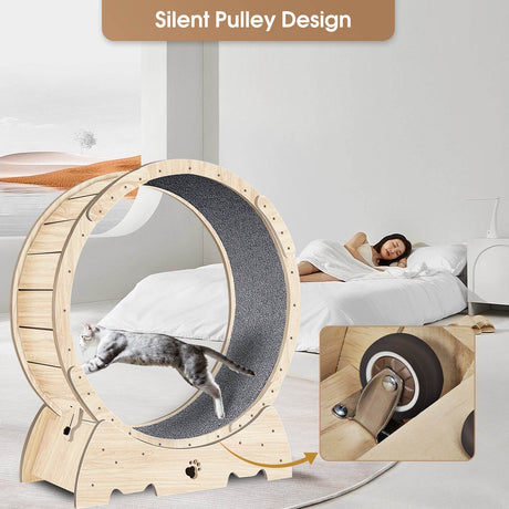 Solid Wood Indoor Cat Exercise Running Wheel - Sleep Galleria