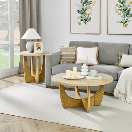 Mid Century Modern 36-Inch Round Oak Coffee Table - Sleep Galleria