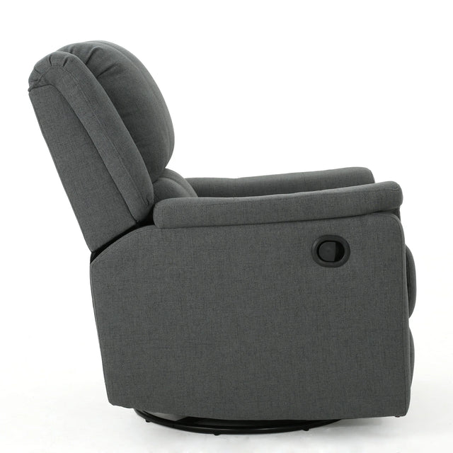 Charcoal Fabric Glider Recliner With Swivel And Manual Recline - Omega Lifestyles
