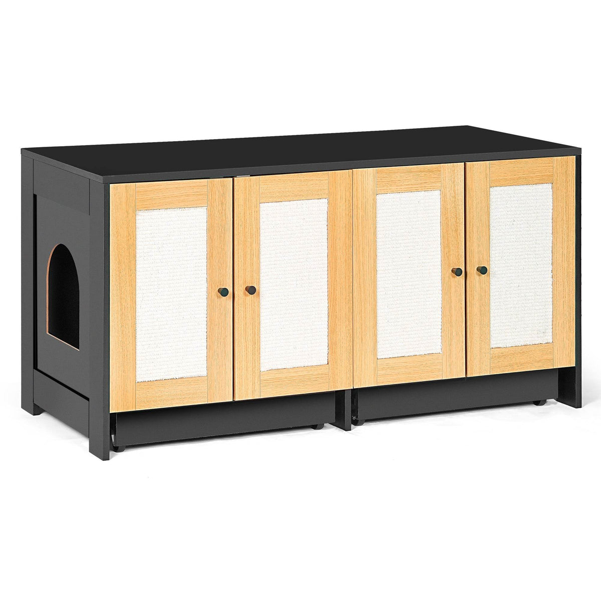 Double Cat Litter Box Enclosure With Sisal Door Panels