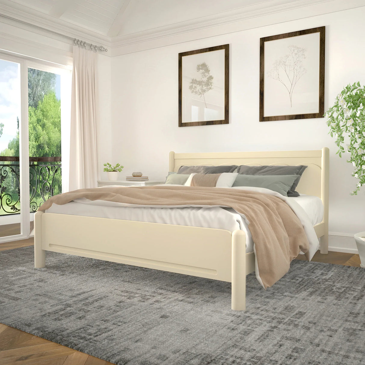 King Solid Wood Platform Bed Frame With Headboard - Omega Lifestyles