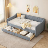 Twin Upholstered Linen Daybed With Storage Drawers - Omega Lifestyles