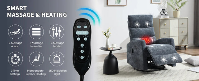 Heat Massage Recliner Chair With 360° Swivel And Rocker - Omega Lifestyles