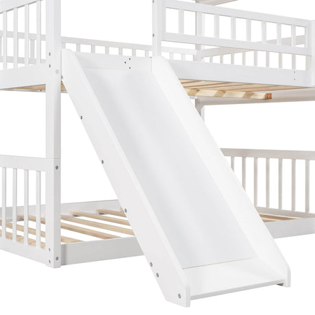 Full Triple Solid Wood Bunk Bed With Slide And Ladders - Omega Lifestyles