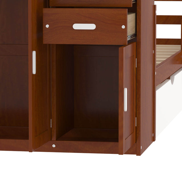 Twin Wood Platform Bed With Bookshelf Movable Wardrobe And Trundle - Omega Lifestyles