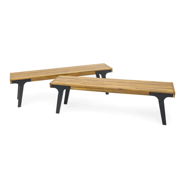 Modern Acacia Wood Dining Bench Set of 2 - Omega Lifestyles