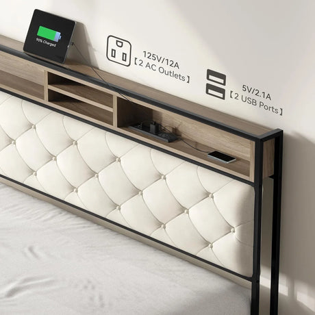King Size Platform Bed Frame With Charging Station - Omega Lifestyles