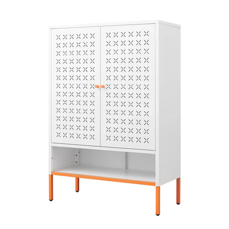 Modern White Metal Adjustable Shelf Shoe Cabinet - Omega Lifestyles