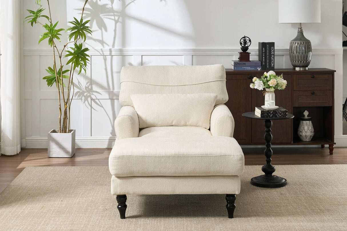 Modern White Upholstered Wood Chaise Lounge Recliner Chair - Omega Lifestyles