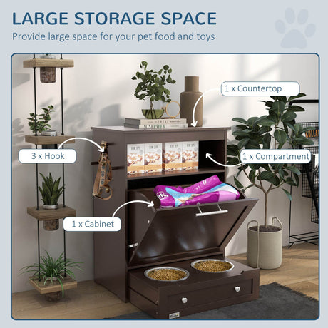 Pet Feeder Station With Storage Cabinet And Raised Bowls - Sleep Galleria