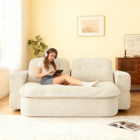 Modern Foldable Linen Sofa Bed With 2 Pillows - Omega Lifestyles