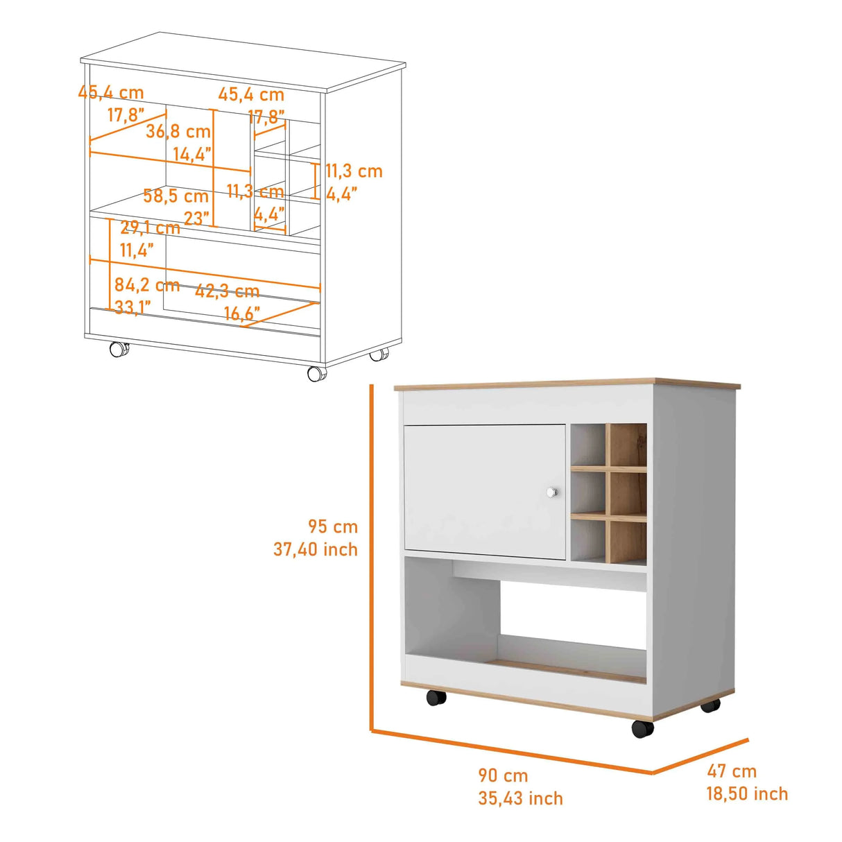 Multicolor Particle Board Texas Bar Cart With Casters - Omega Lifestyles
