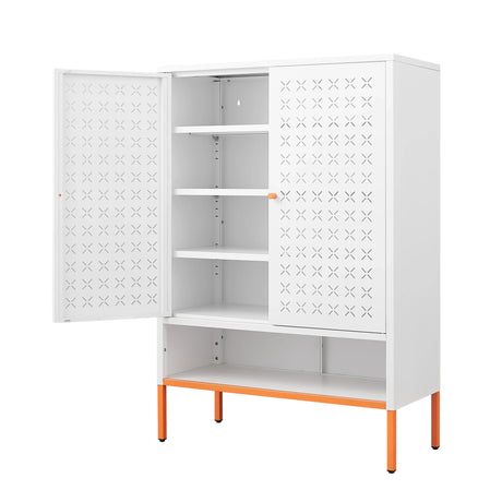 Modern White Metal Adjustable Shelf Shoe Cabinet - Omega Lifestyles