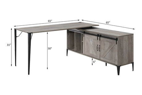 Gray Oak Wood Writing Desk With Sliding Cabinet - Omega Lifestyles