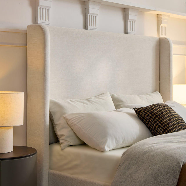 King Upholstered Wingback Bed Frame With Chenille Upholstery - Omega Lifestyles