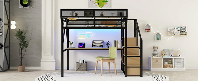 Full Metal Full Size Loft Bed With Desk Charging Station - Omega Lifestyles