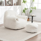 Faux Fur High Density Foam Bean Bag Chair With Footstool - Omega Lifestyles