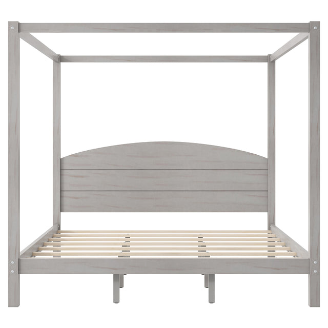 King Grey Wash Canopy Platform Bed With Headboard