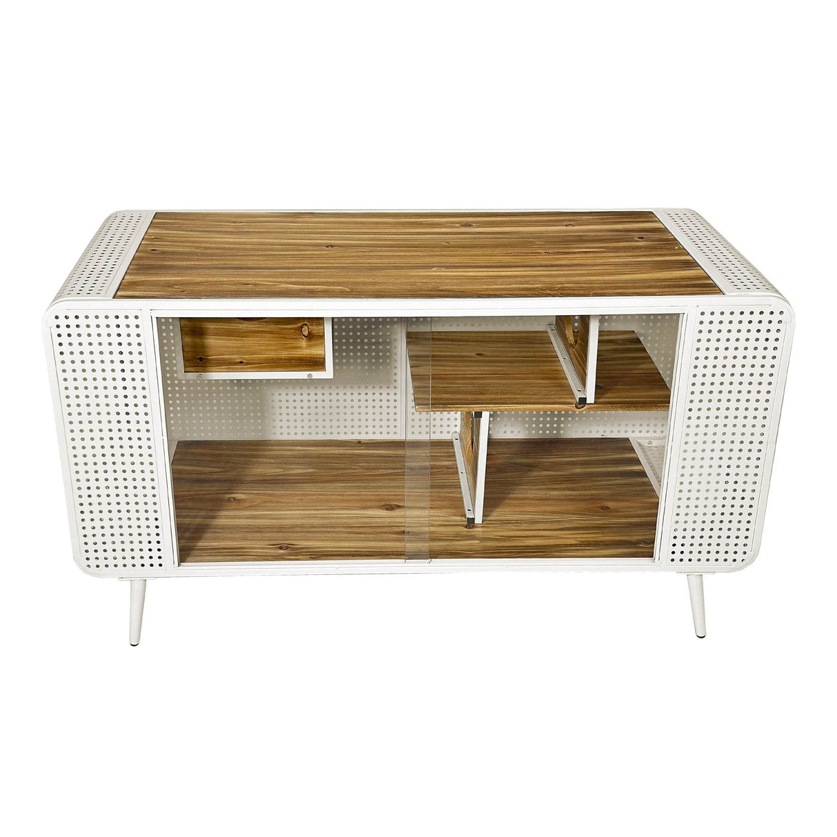 Spacious Fir Wood Iron Frame Tempered Glass Cat House - Sleep Galleria