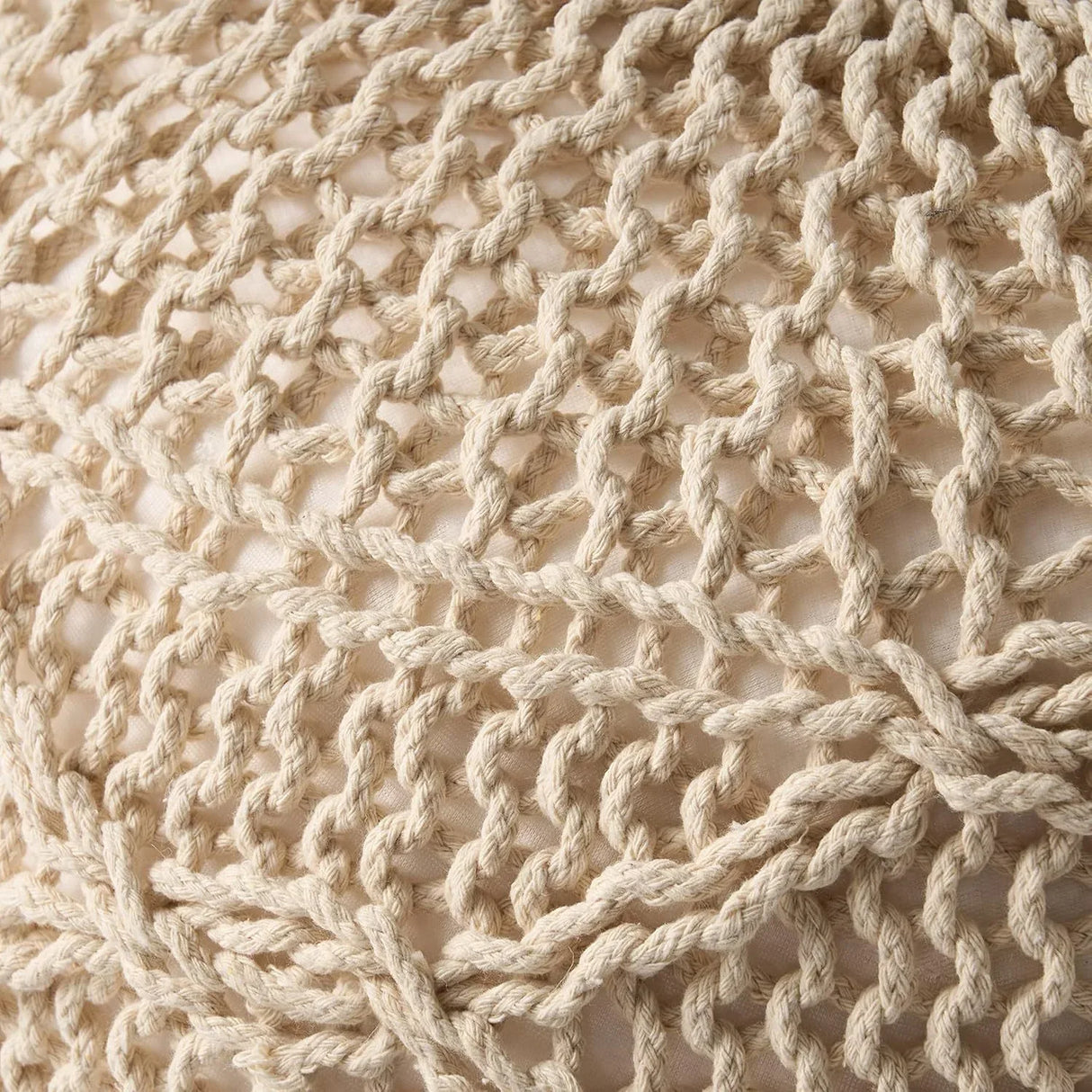 Ivory Cotton Knitted Round Pouf Seating Accent - Omega Lifestyles