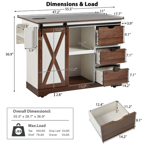 Farmhouse Sliding Barn Door Kitchen Island Cart - Omega Lifestyles