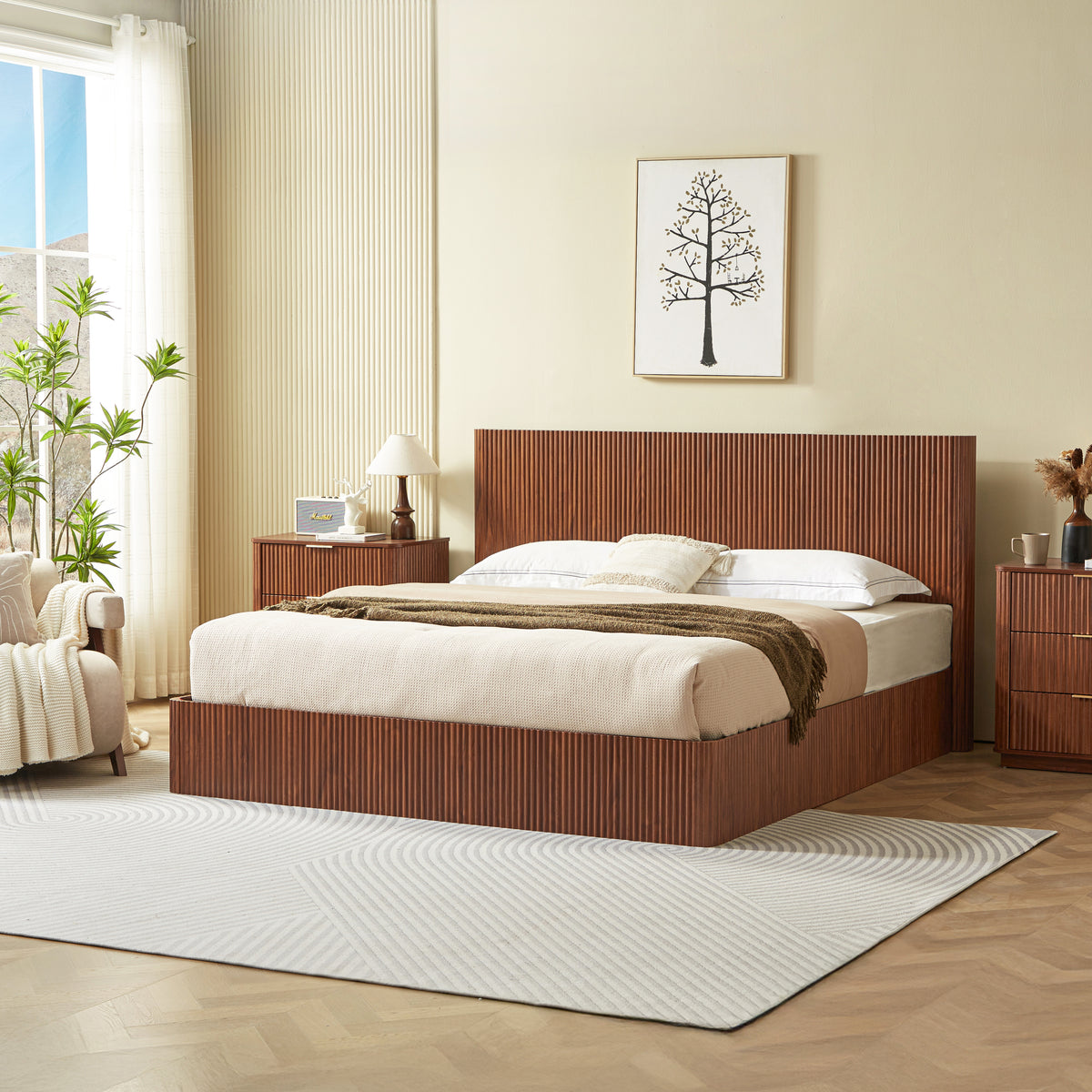 King Hydraulic Lift-Up Storage Bed Frame Walnut