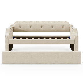 Twin Upholstered Daybed With Trundle Linen Frame - Omega Lifestyles