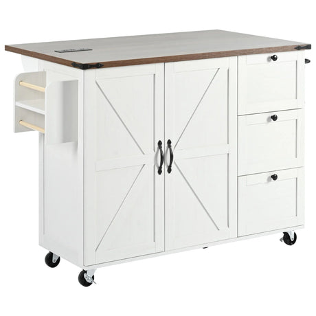 Farmhouse Kitchen Island Cart With Power Outlet - Omega Lifestyles