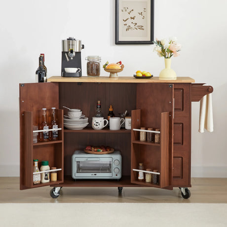 Rolling Kitchen Island Cart With Drop-Leaf Rubberwood Countertop - Omega Lifestyles