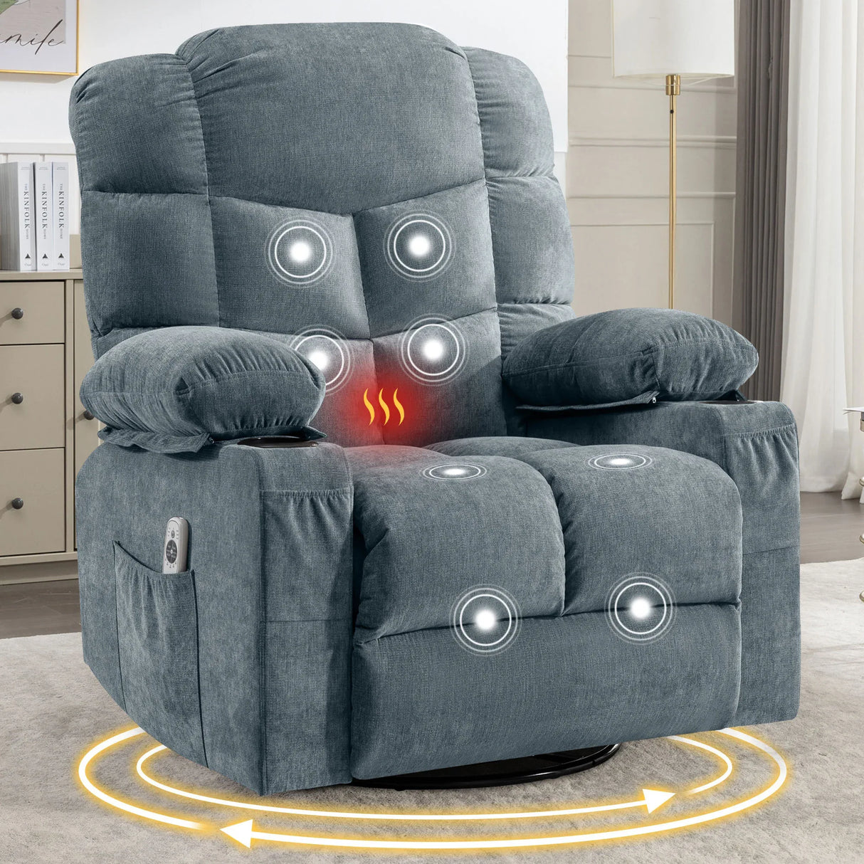 Oversized Soft Linen Massage Recliner Chair With Heating - Omega Lifestyles