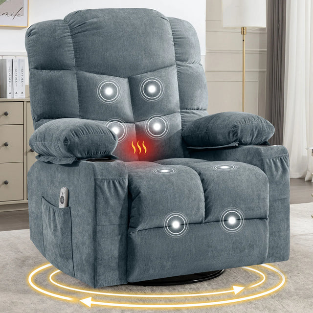 Oversized Soft Linen Massage Recliner Chair With Heating - Omega Lifestyles