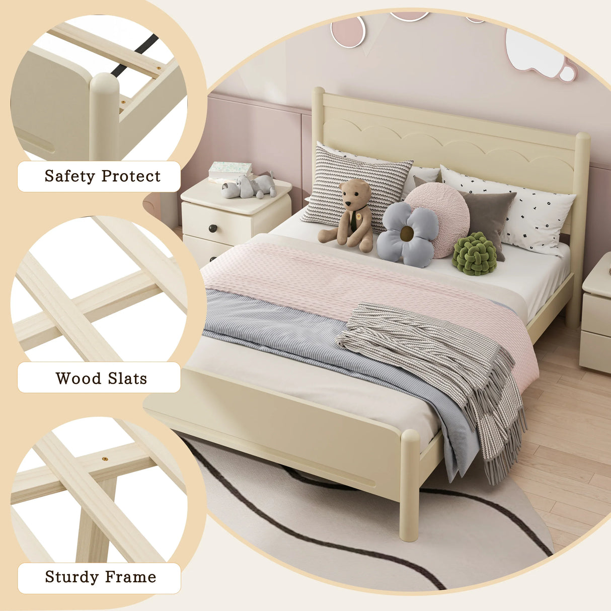 Queen Solid Wood Platform Bed Frame With Headboard - Omega Lifestyles