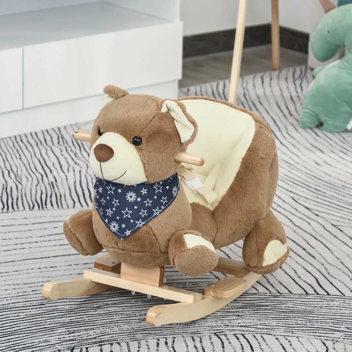 Bear Plush Toddler Rocking Horse With Lullaby and Pedals - Omega Lifestyles