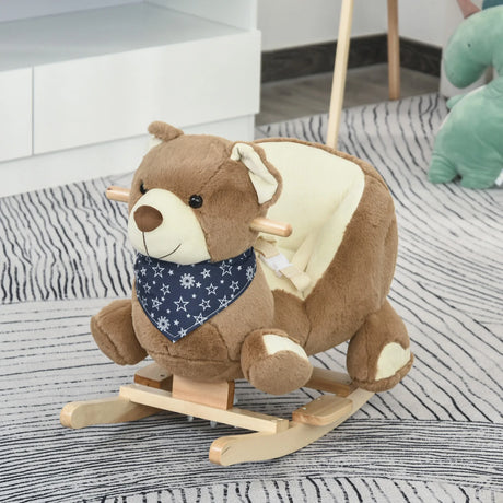 Bear Plush Toddler Rocking Horse With Lullaby and Pedals - Omega Lifestyles
