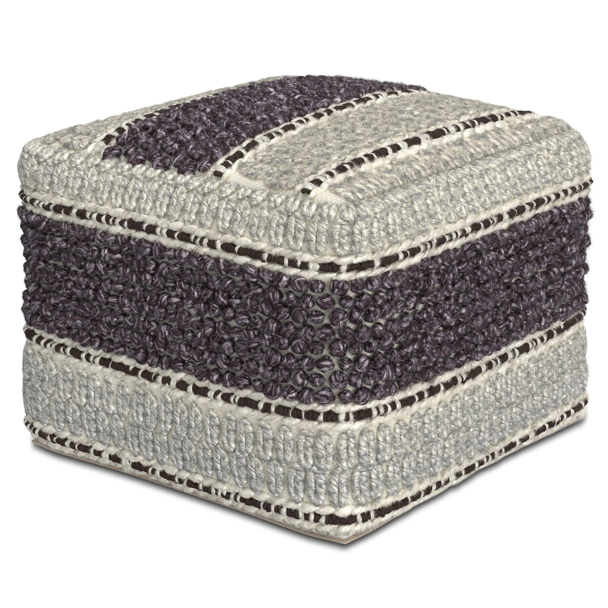 Handwoven Wool Cotton Square Fabric Pouf - Omega Lifestyles