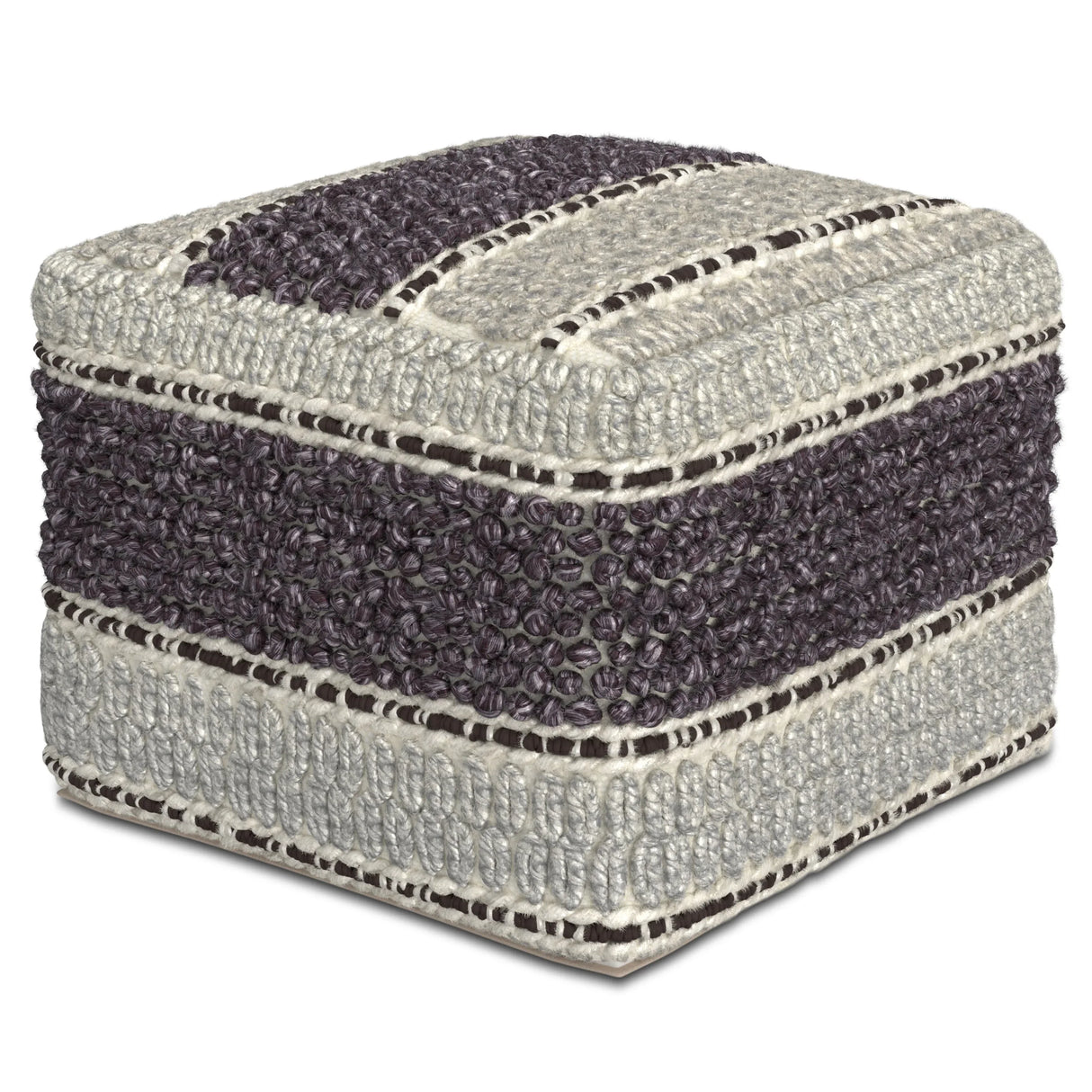 Handwoven Wool Cotton Square Fabric Pouf - Omega Lifestyles