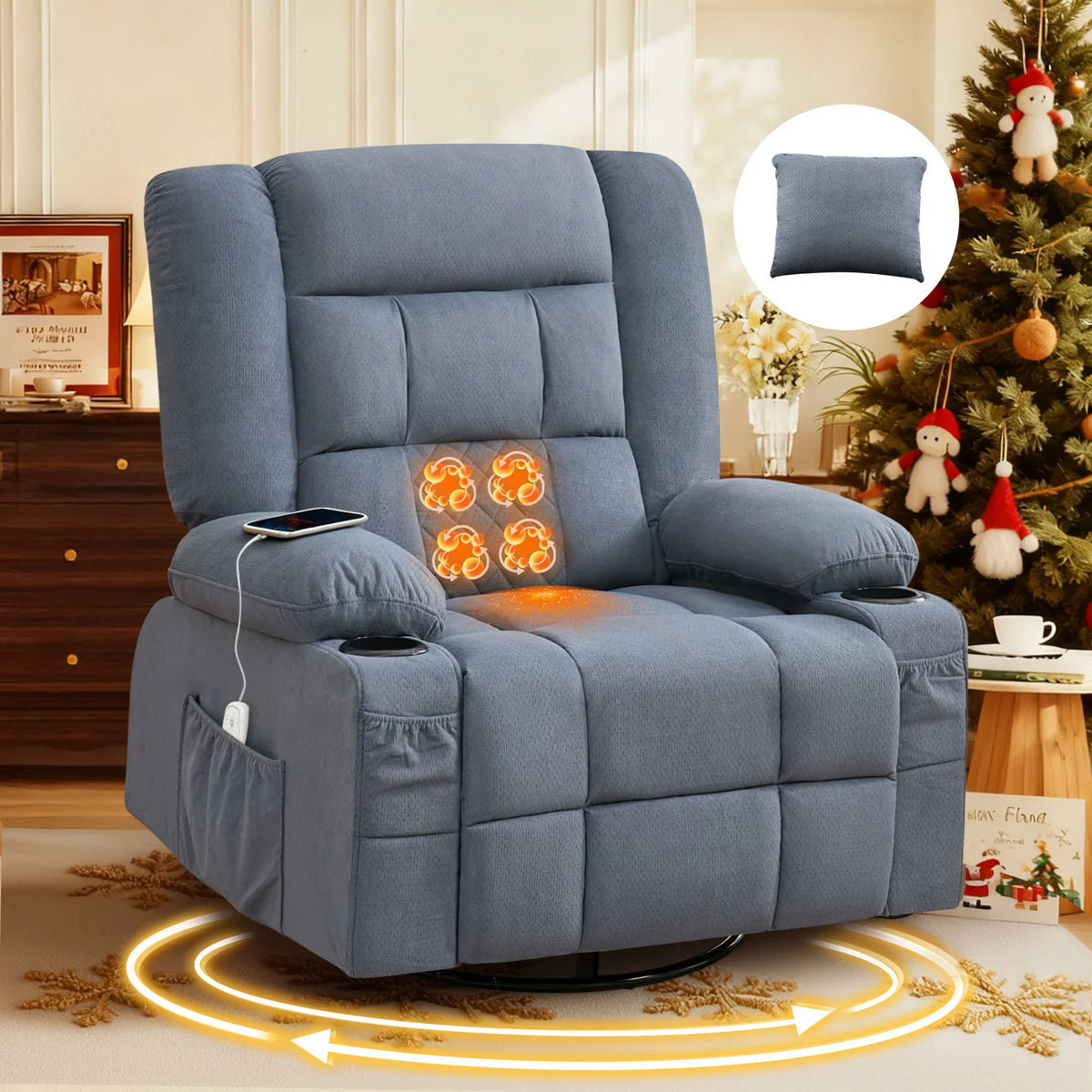 3D Kneading Heated Rocker Recliner Chair With USB Port - Omega Lifestyles
