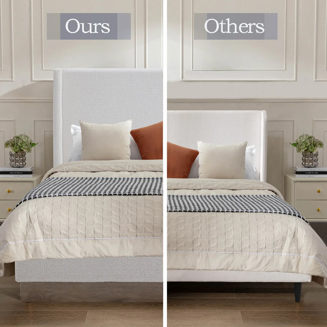 Queen Upholstered Wingback Bed Frame With Boucle Fabric - Omega Lifestyles