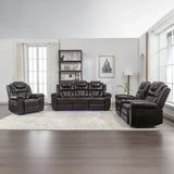 Brown Faux Leather Manual Recliner Chair With LED Light - Omega Lifestyles