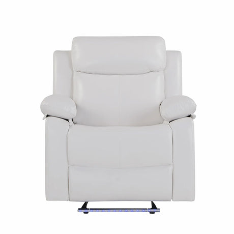 White Upholstered Medium Firm LED Glider Recliner Chair - Omega Lifestyles