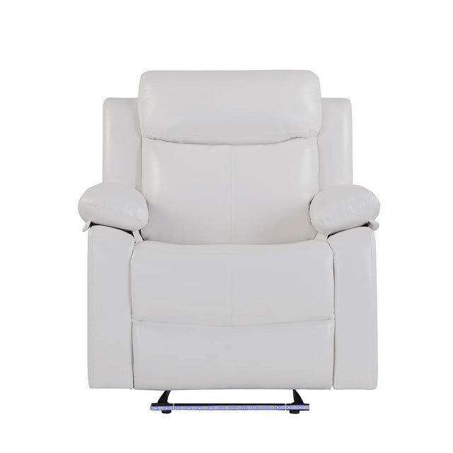 White Upholstered Medium Firm LED Glider Recliner Chair - Omega Lifestyles