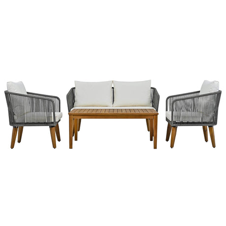 4-Piece Mid-Century Modern Woven Rope Patio Furniture Set - Omega Lifestyles